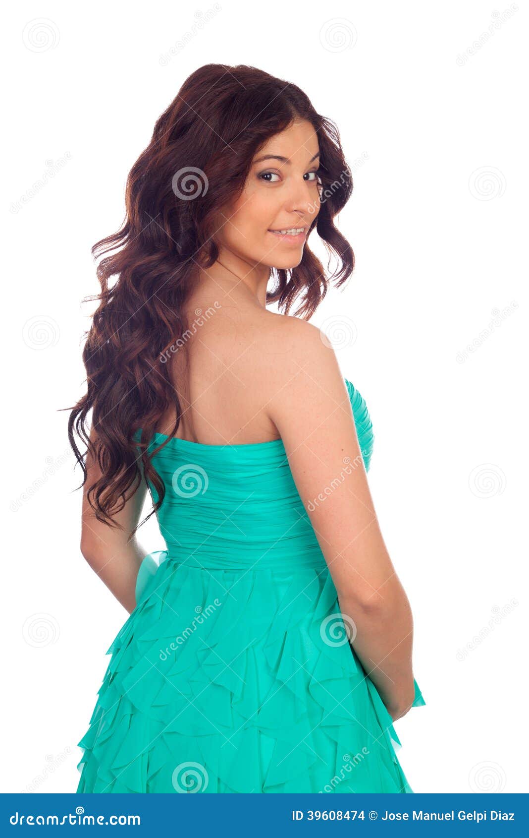 Brunette Girl with Green Dress Stock Photo - Image of female, people ...