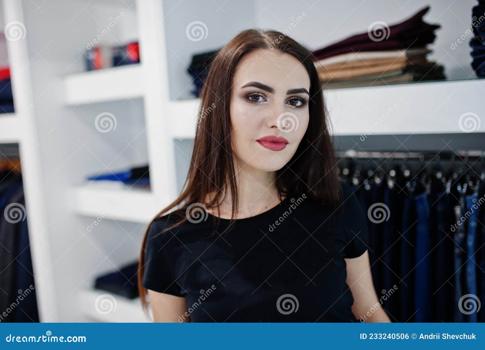 Brunette Gorgeous Girl in the Clothing Store Boutique Stock Photo ...