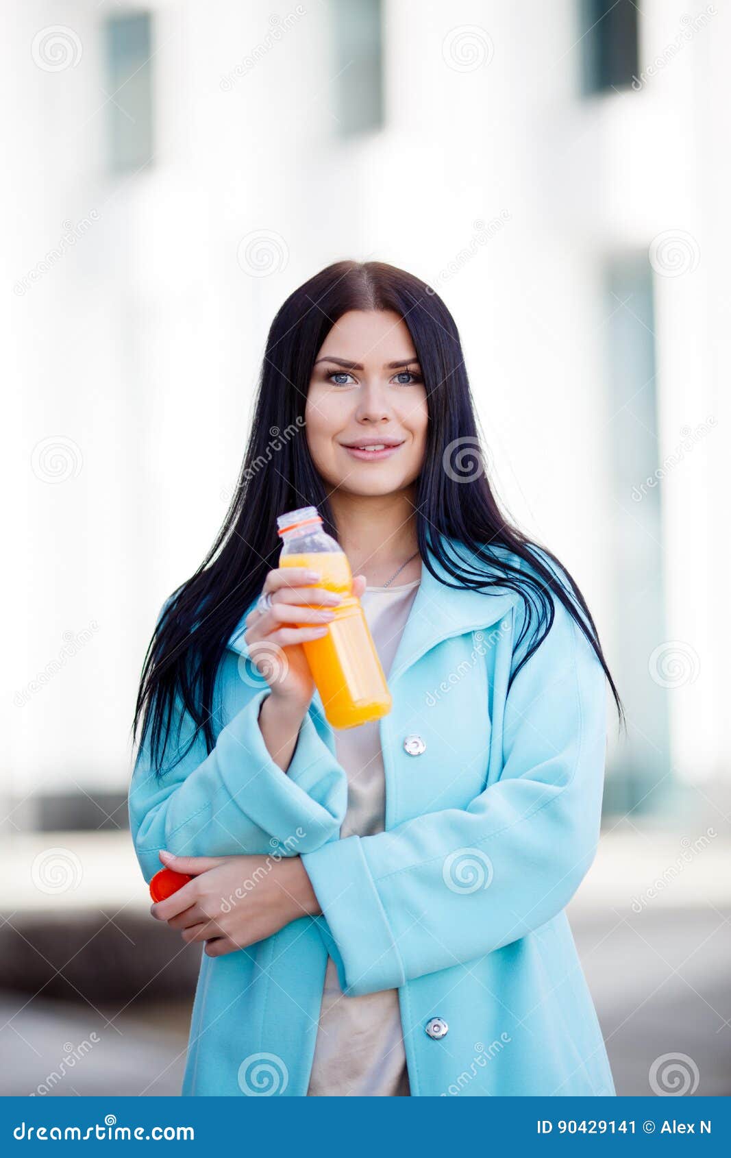 Brunette Holding Bottle Of Juice Stock Image Image Of Juice Brunette