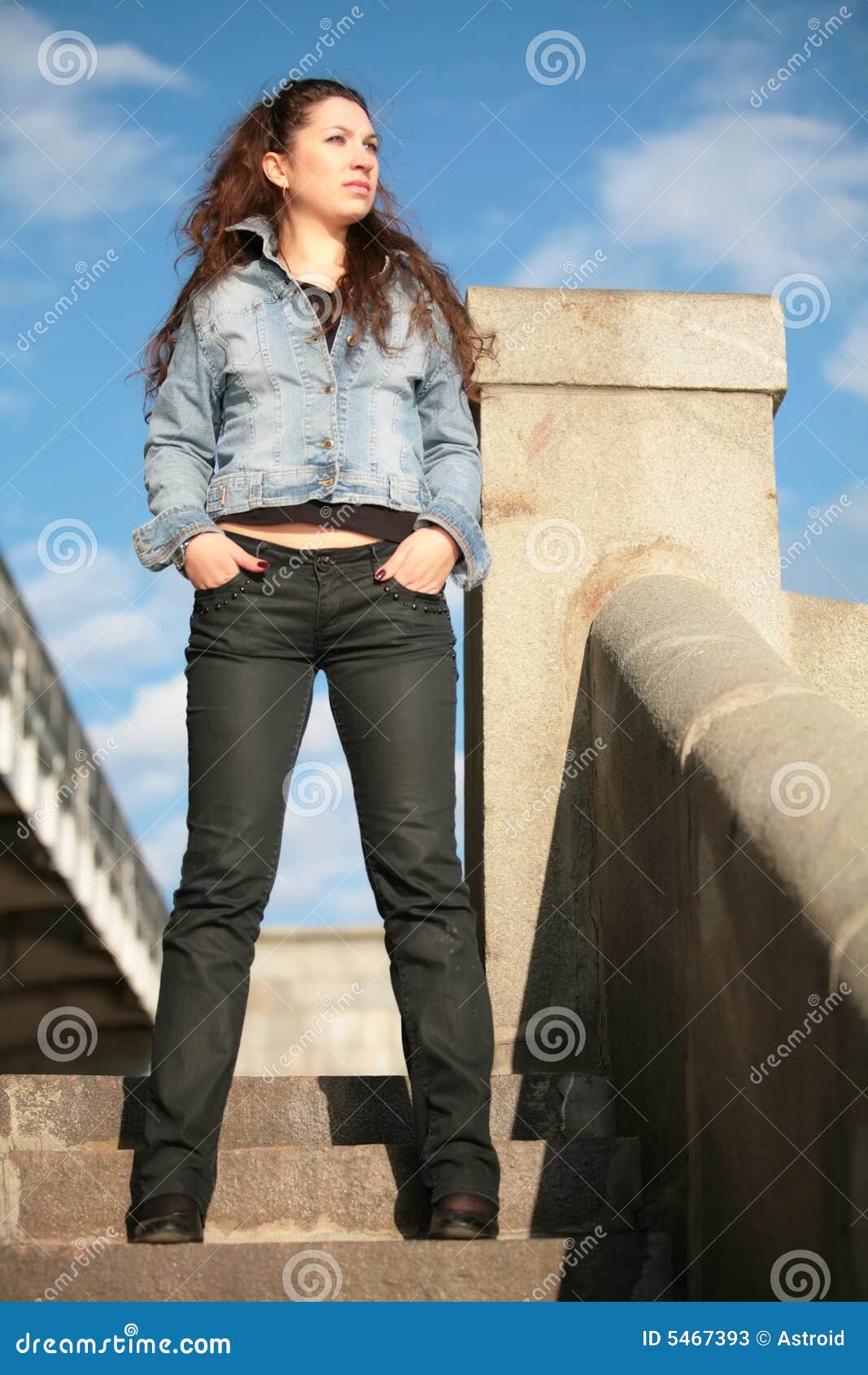 Brunette in jeans jacket stock image. Image of charming - 5467393