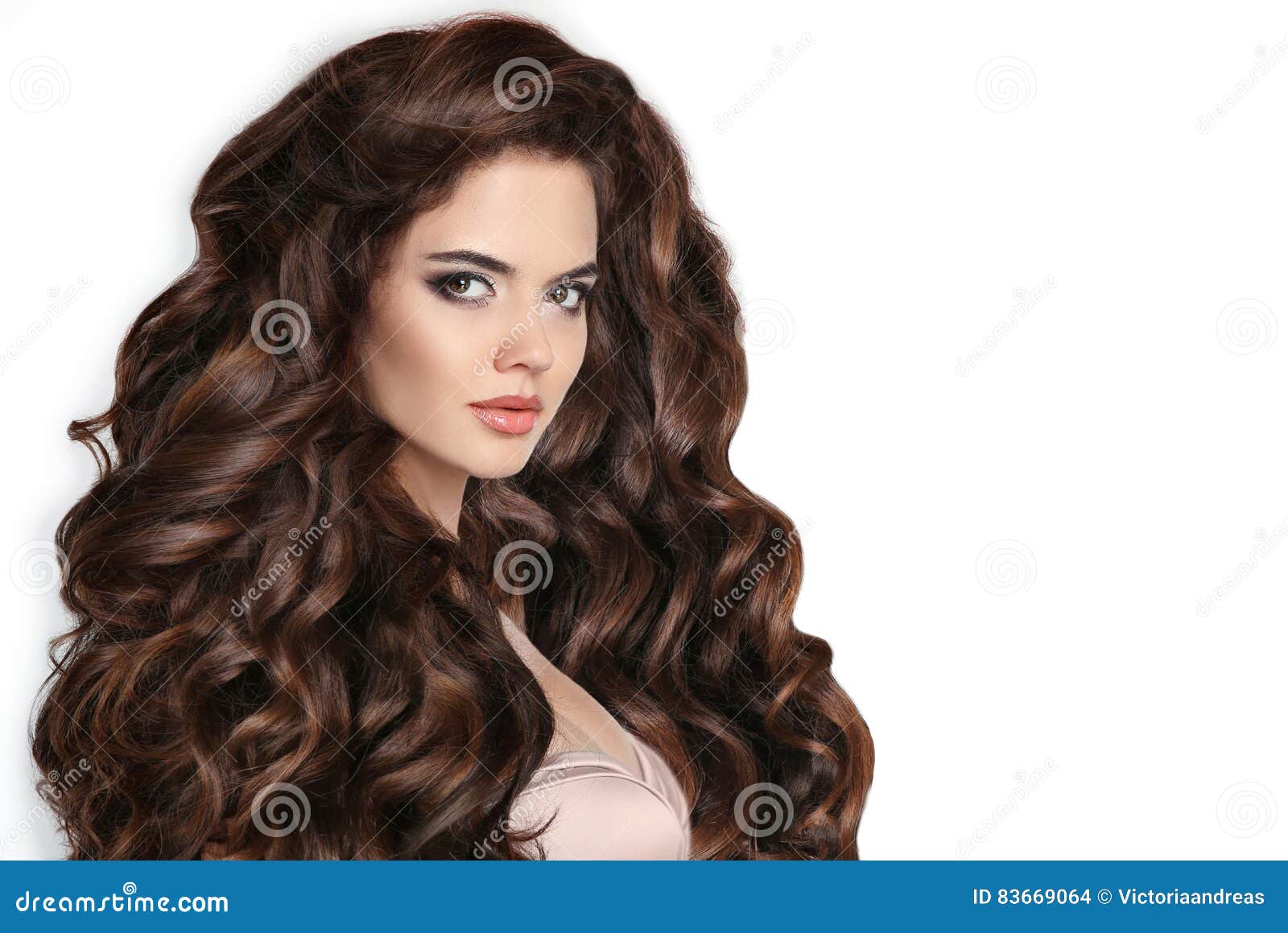 Wonderlijk Brunette Lang Haar Krullend Kapsel Mooie Vrouw Met Golvend Stock BL-43