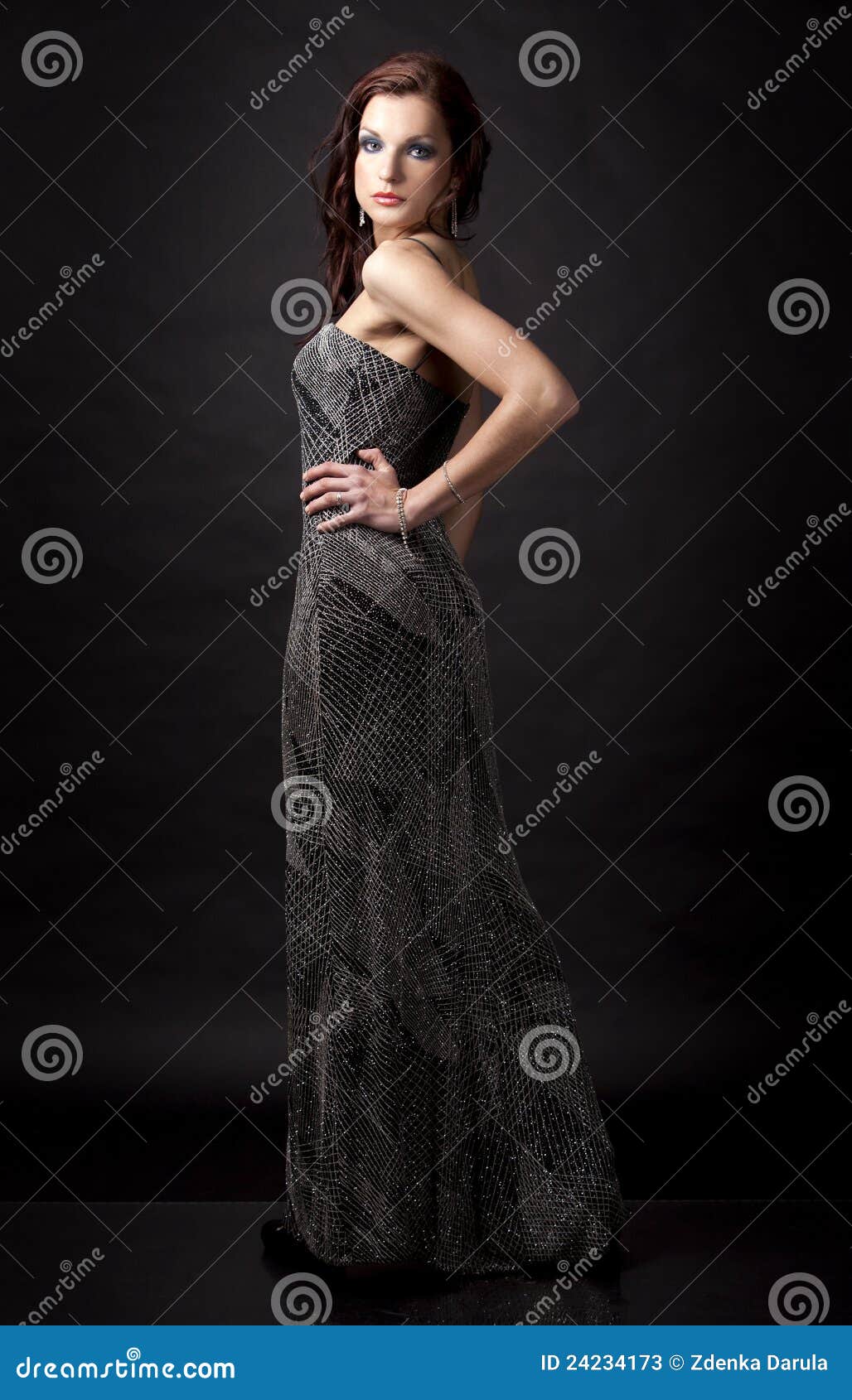 Brunette in long dress stock image. Image of caucasian - 24234173