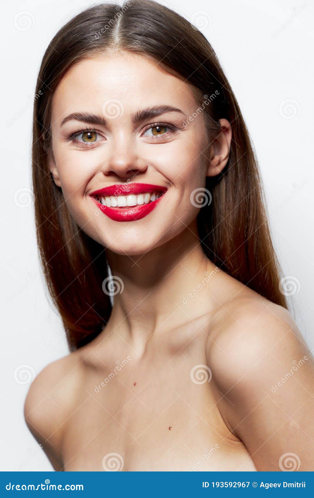 Brunette Nude Shoulders Smile Red Lips Attractive Look Clear Skin Light  Stock Image - Image of lifestyle, beautiful: 193592967