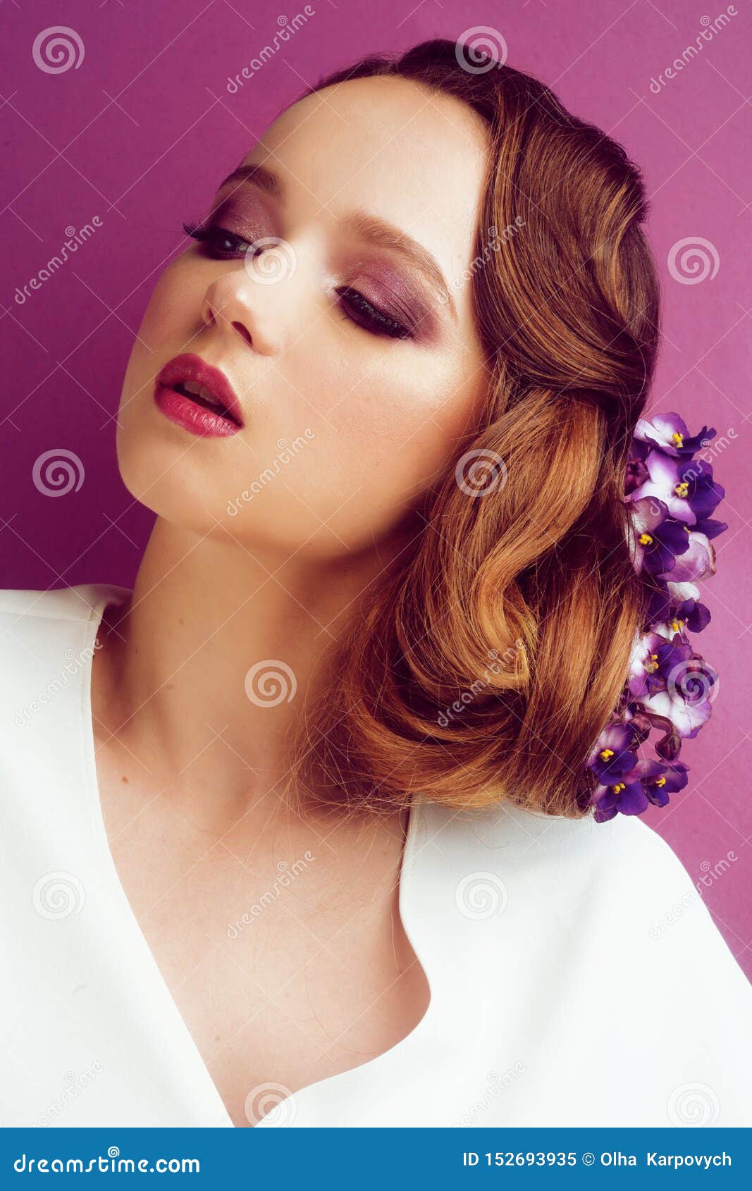 Brunette on a Pink Background. Girl with Professional Make-up and Hairstyle.  Hair Styling, Steam Salon. Beauty Saloon Stock Image - Image of bride,  lifestyle: 152693935