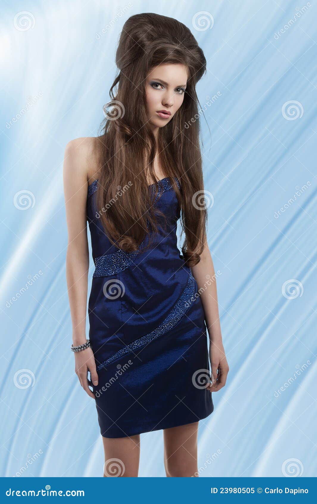 Brunette in Short Blue Dress Stock Image - Image of hair, hairstyle:  23980505