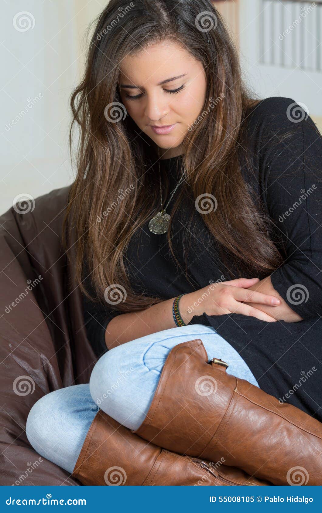 Sitting with Folded Legs Thinking Stock Image Image of
