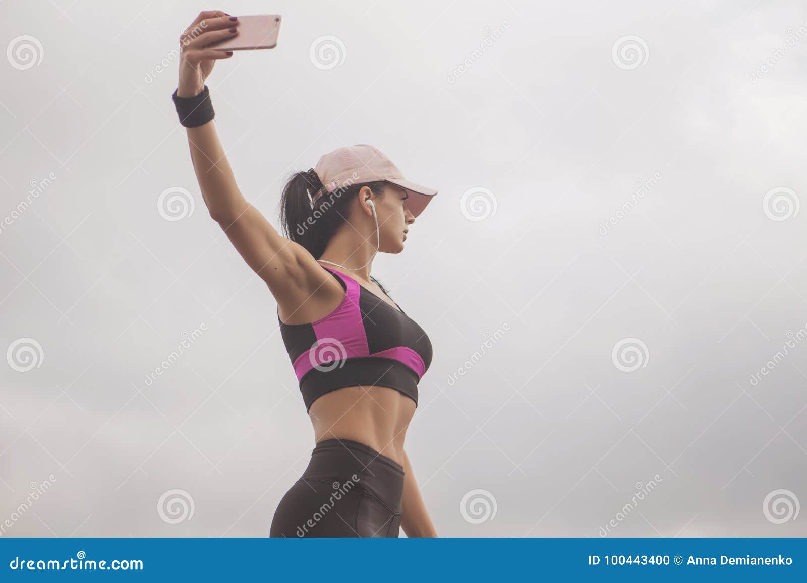 Brunette Slim Adult Fit Sporty Caucasian Woman In Sportswea Stock Photo