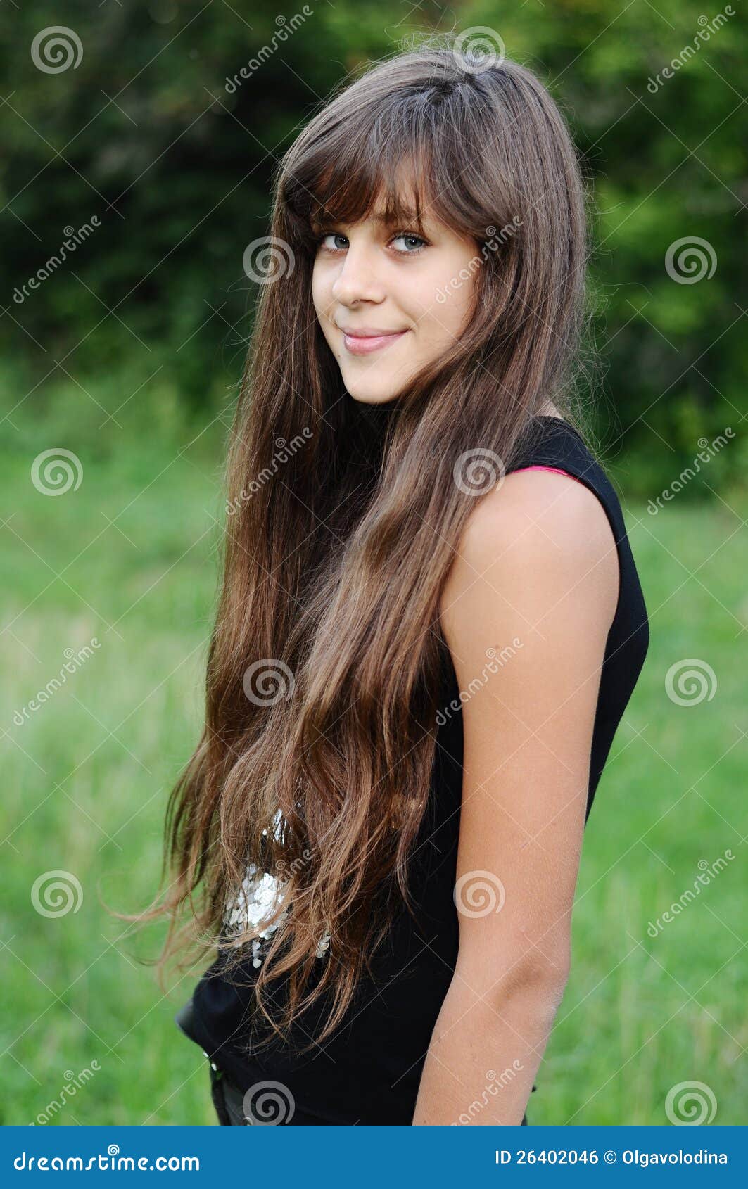 Brunette Teen Girl On Nature Stock Photo Image Of Par