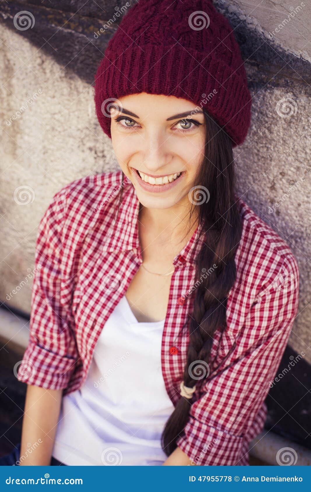 Brunette Teenage Girl in Hipster Outfit (jeans Shorts, Keds, Plaid Shirt,  Hat) with a Skateboard at the Park Stock Photo - Image of caucasian,  active: 47955778