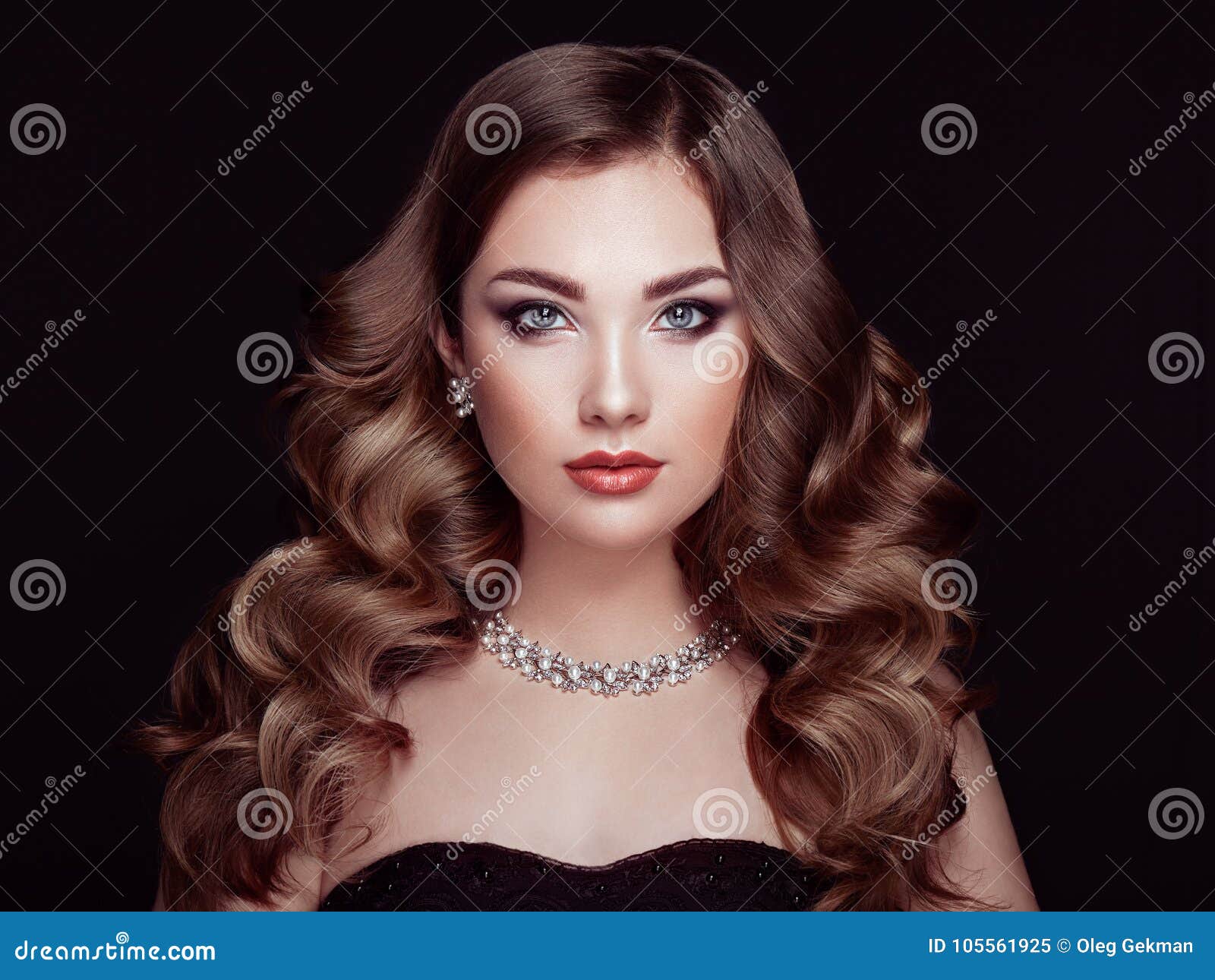 brunette woman with long shiny wavy hair