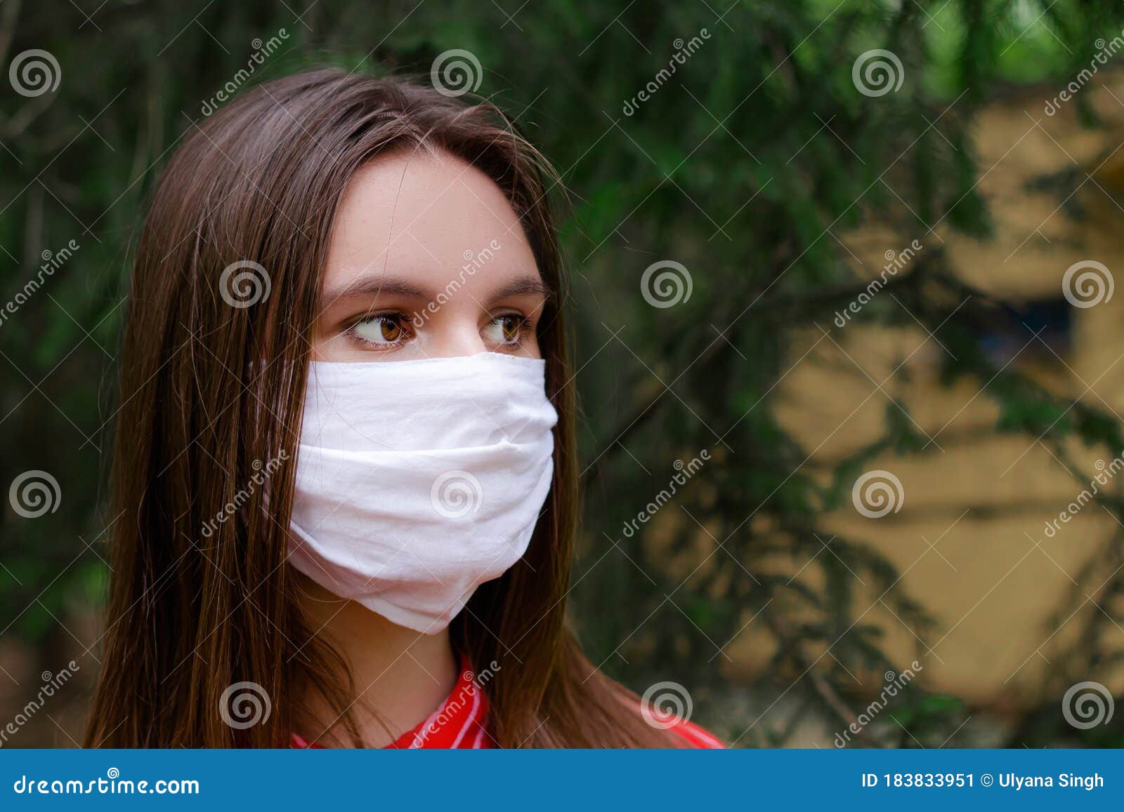 Brunette Young Woman in Protective Medical Mask on Her Face, Stock ...