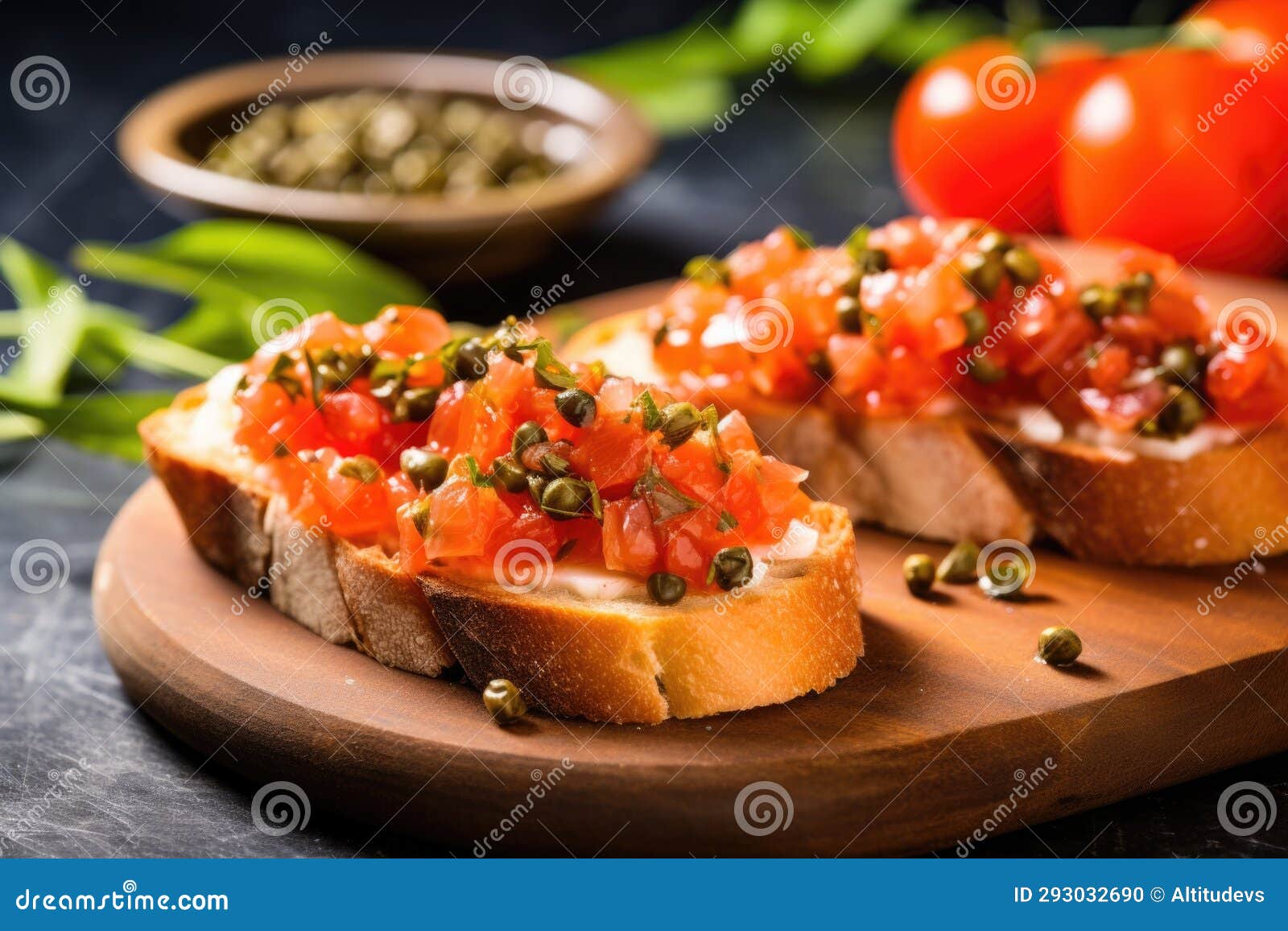 Bruschetta with Capers on a Stone Countertop Stock Photo Image of