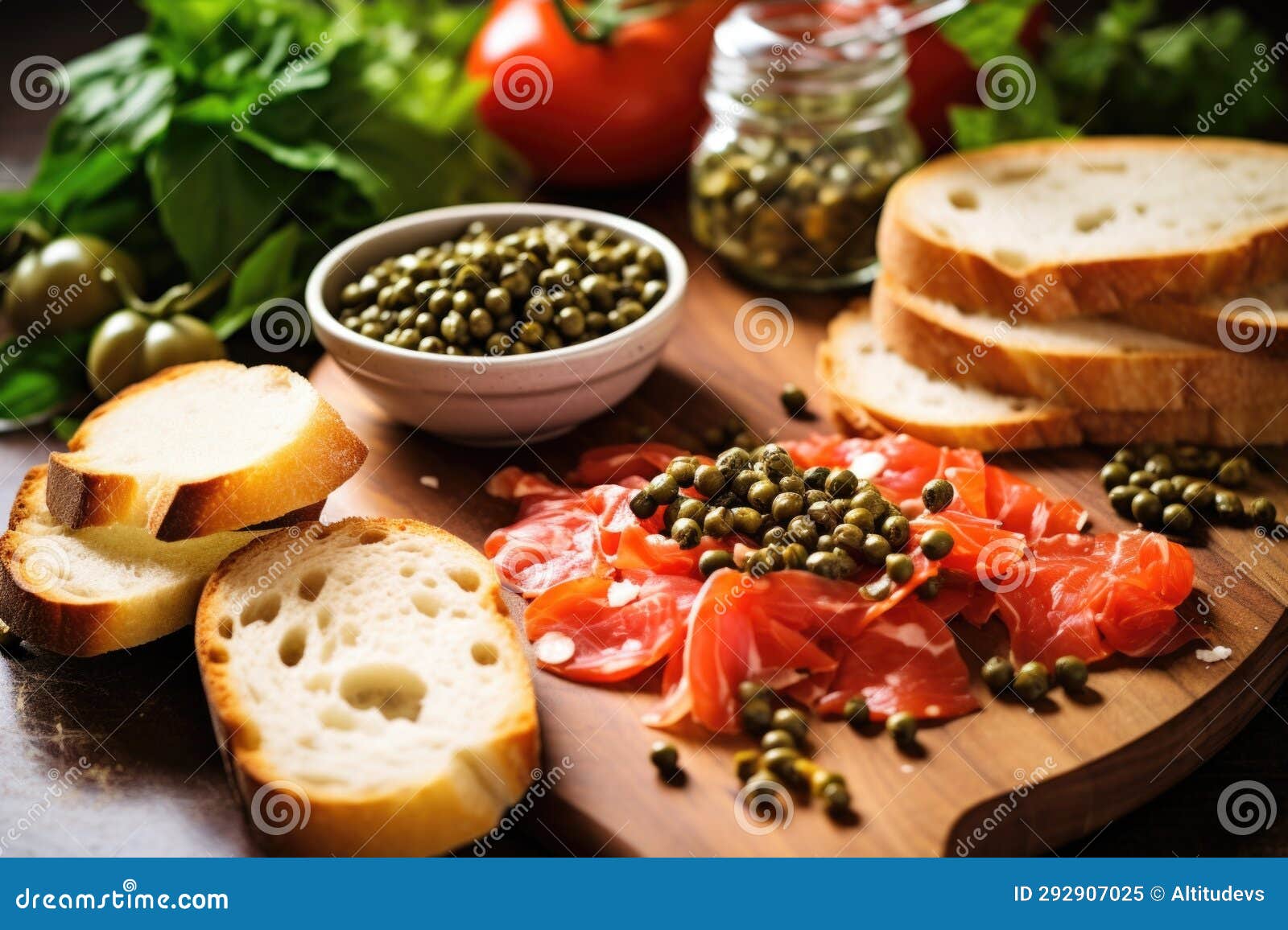 Bruschetta with Capers, Surrounded by Ingredients Stock Image Image