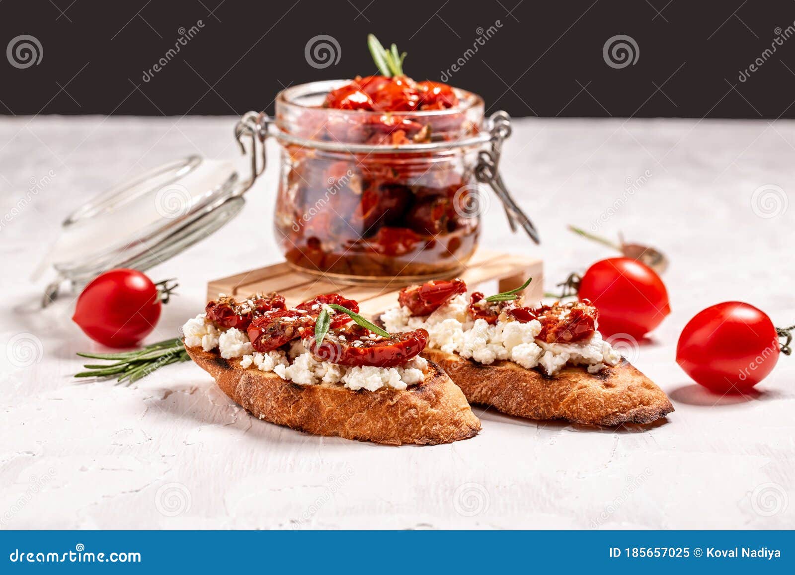 Bruschetta with Cheese, Sundried Tomatoes and Garlic Stock Image