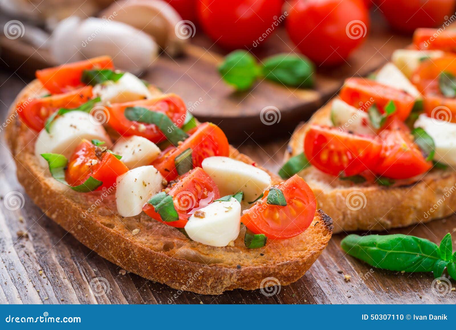 Bruschetta with Cherry Tomato and Mozzarella Stock Photo Image of