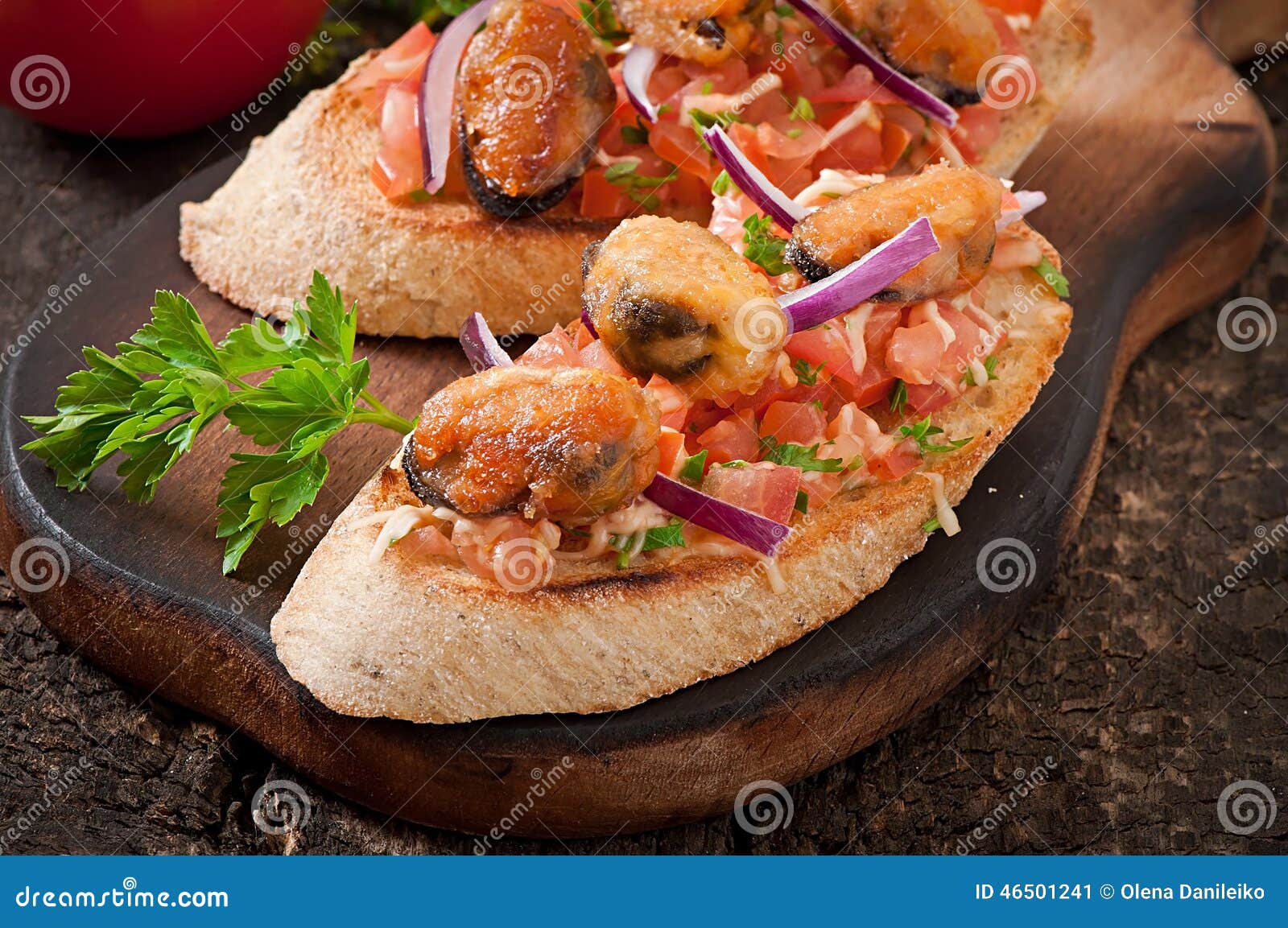 Bruschetta with mussels stock image. Image of organic 46501241