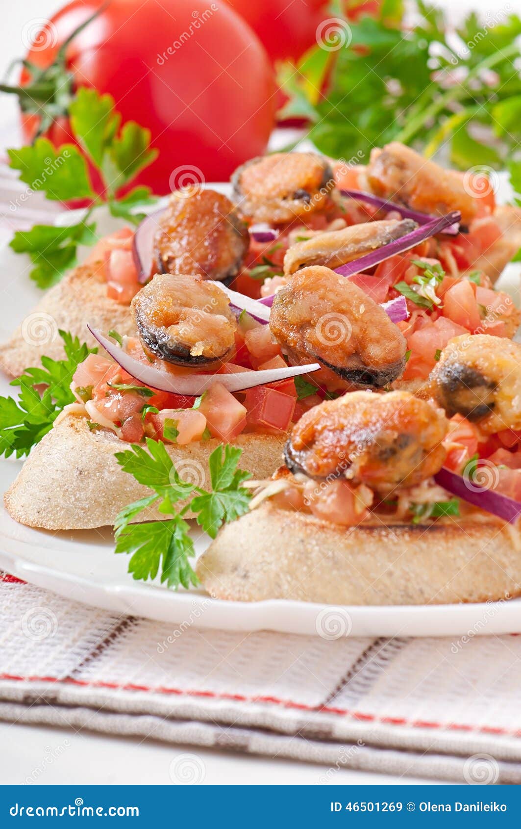 Bruschetta with mussels stock image. Image of gourmet 46501269