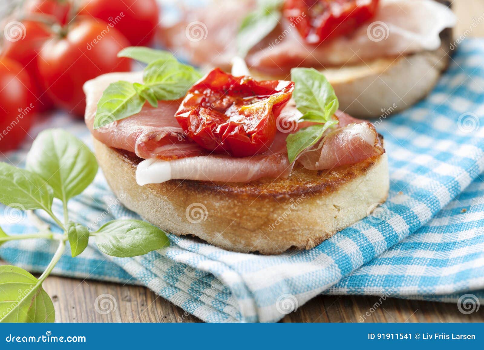Bruschetta with parma ham stock image. Image of country 91911541