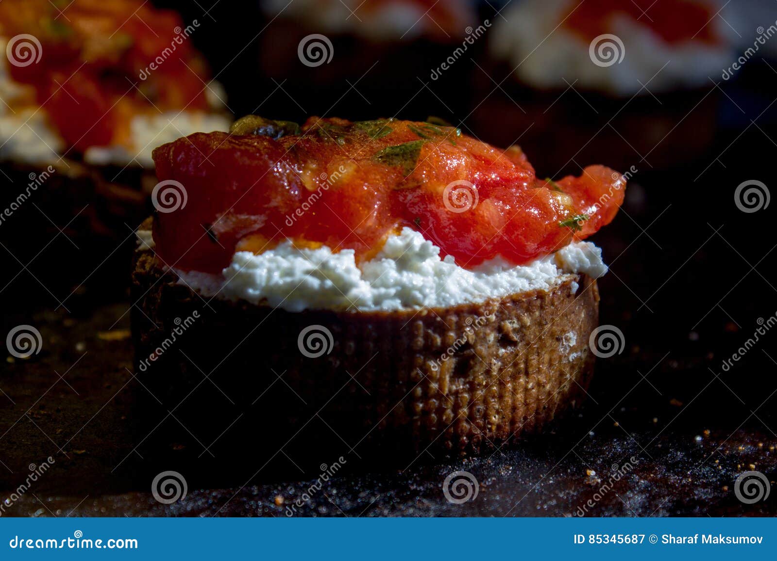 Bruschetta with Ricotta Cheese and Tomato Sauce Stock Image Image of