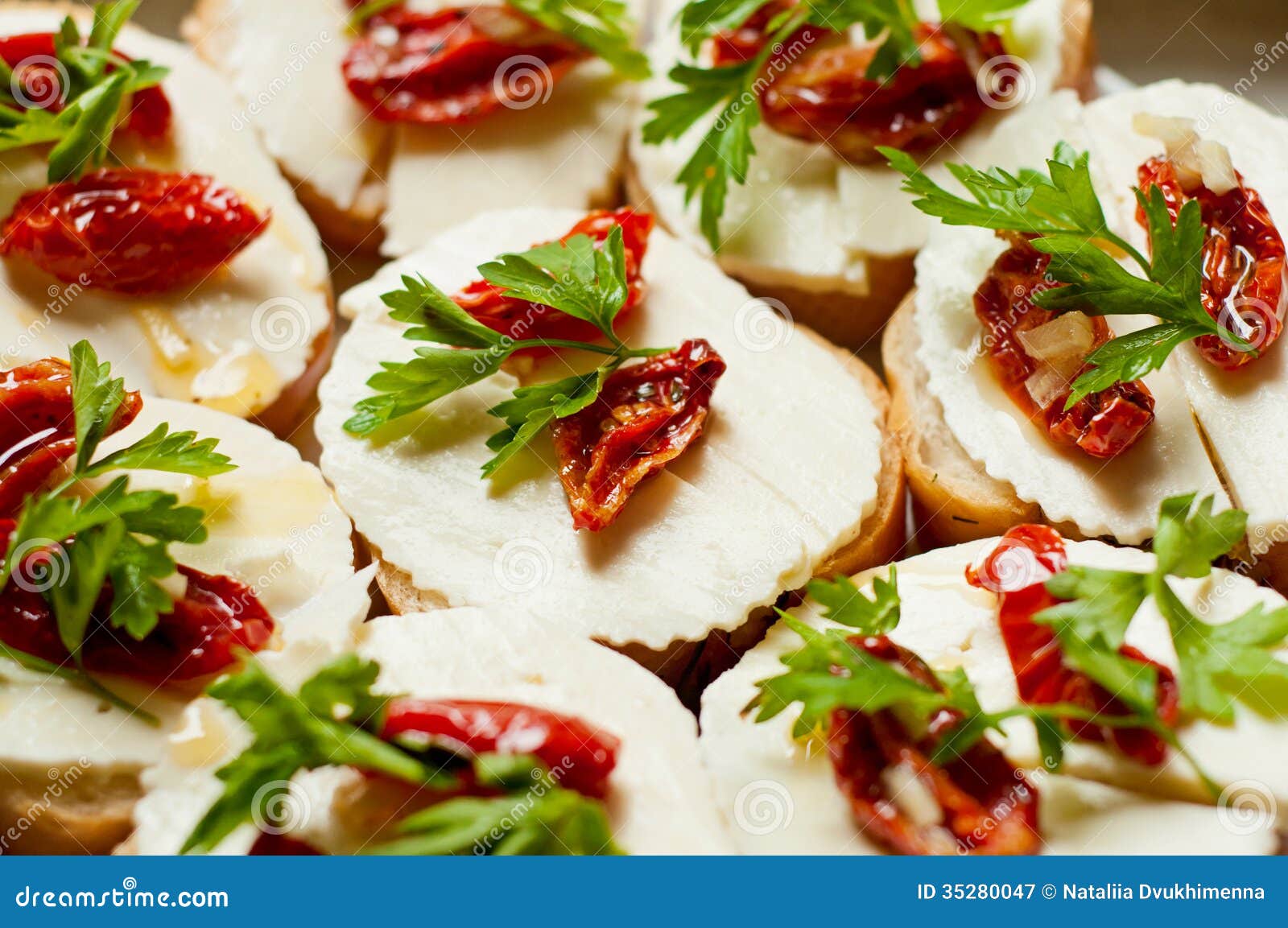 Bruschetta with Sun Dried Tomatoes and Mozzarella Stock Image Image