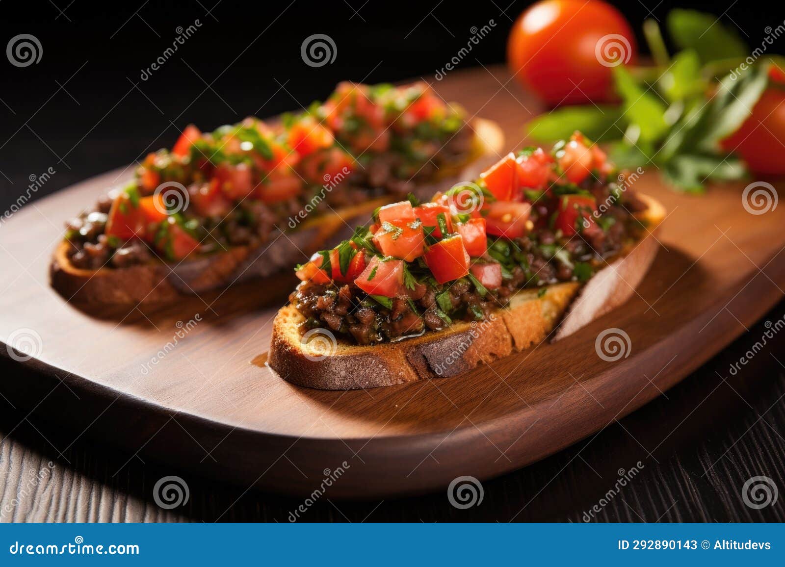 Bruschetta with Tapenade Served on a Ceramic Slate Plate Stock Image