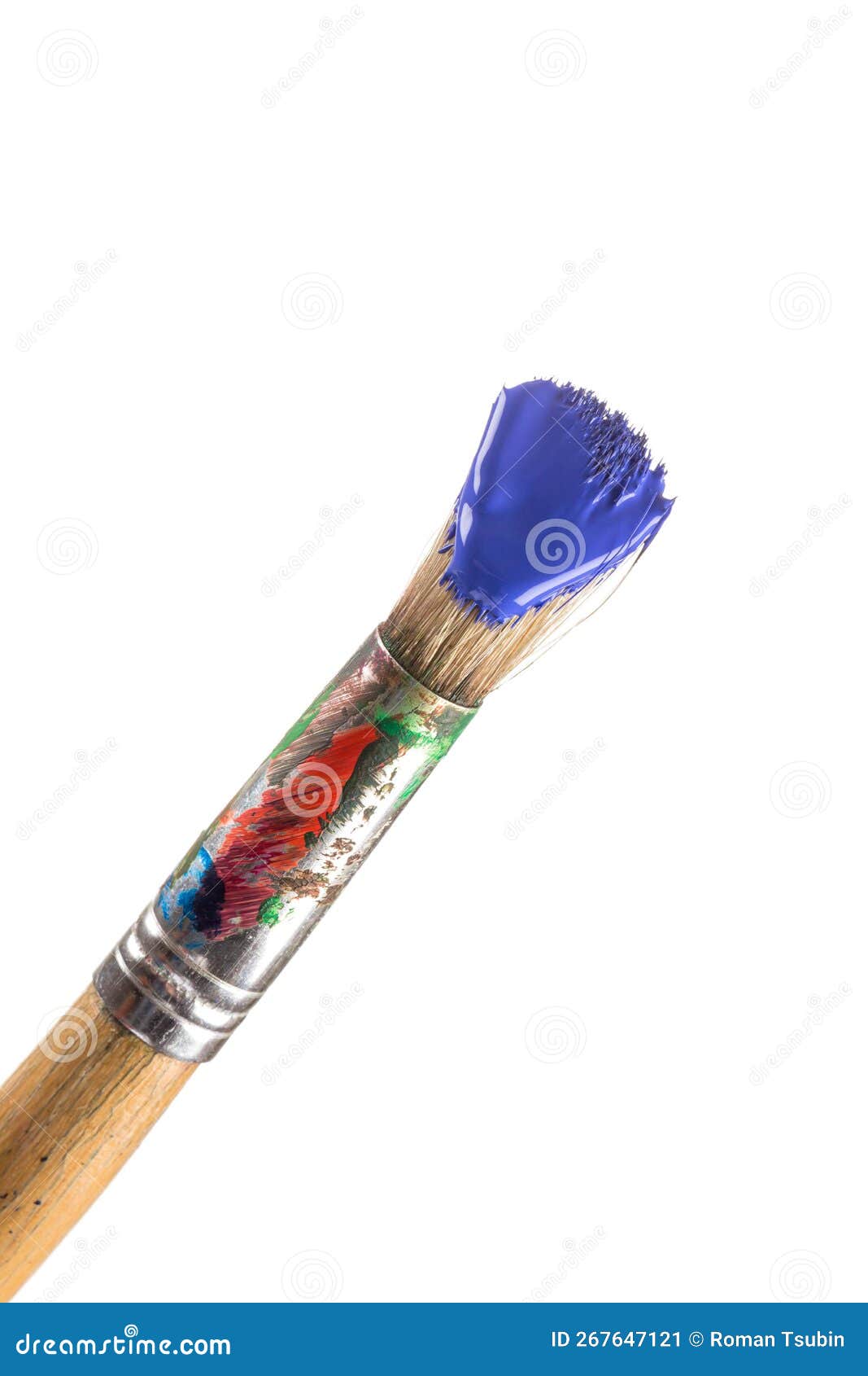 Brush with blue paint stock image. Image of closeup 267647121