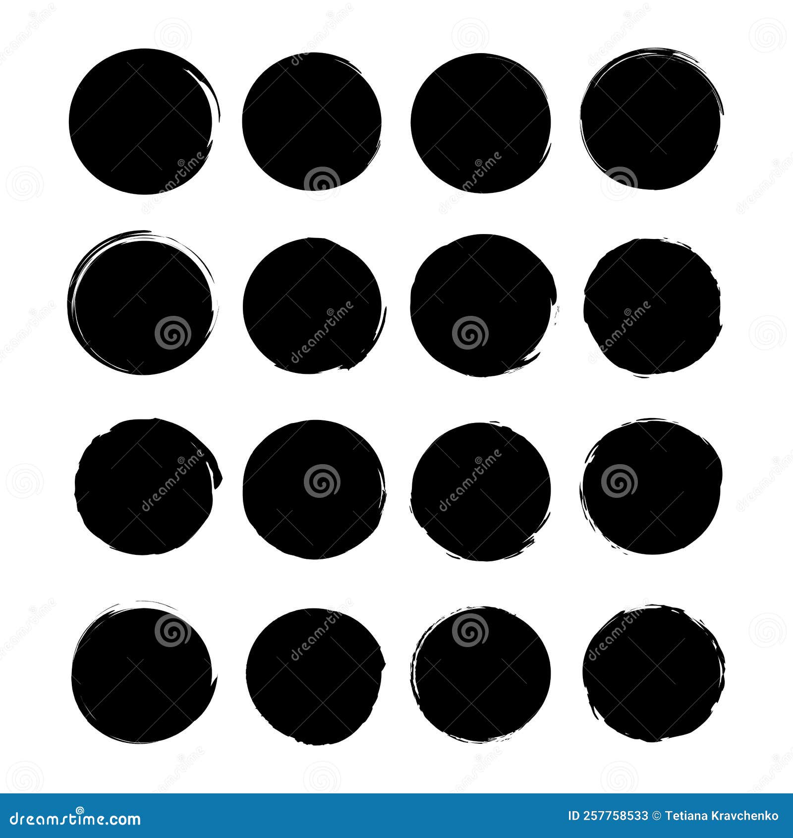 Brush Circles. Round Shape. Circle Frame Set. Vector Illustration