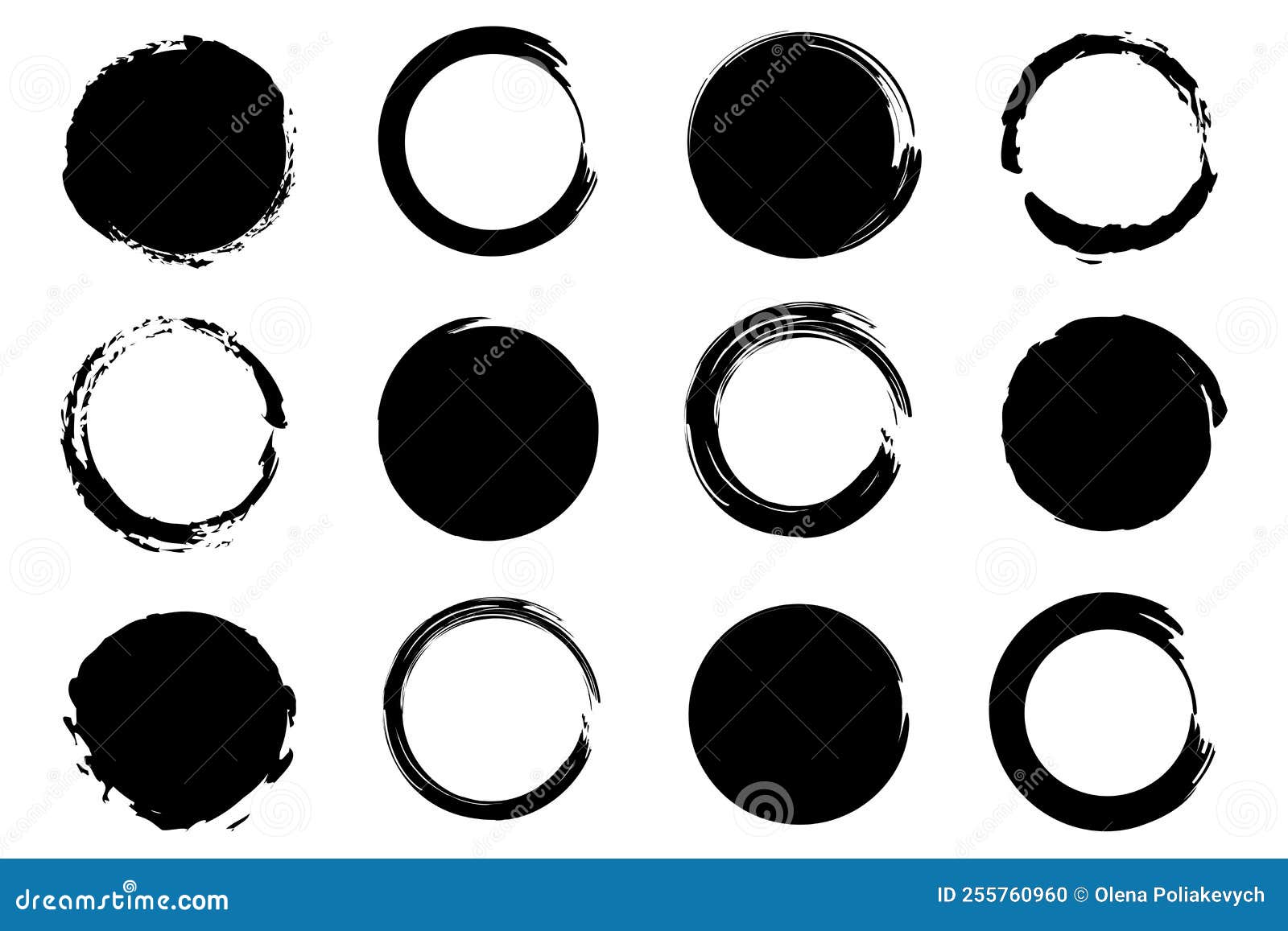 Brush Circles. Round Shape. Circle Frame Set. Vector Illustration