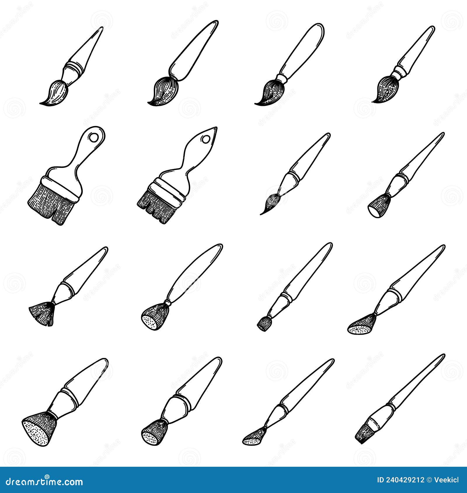 Brush Doodle Vector Icon Set. Drawing Sketch Illustration Hand Drawn