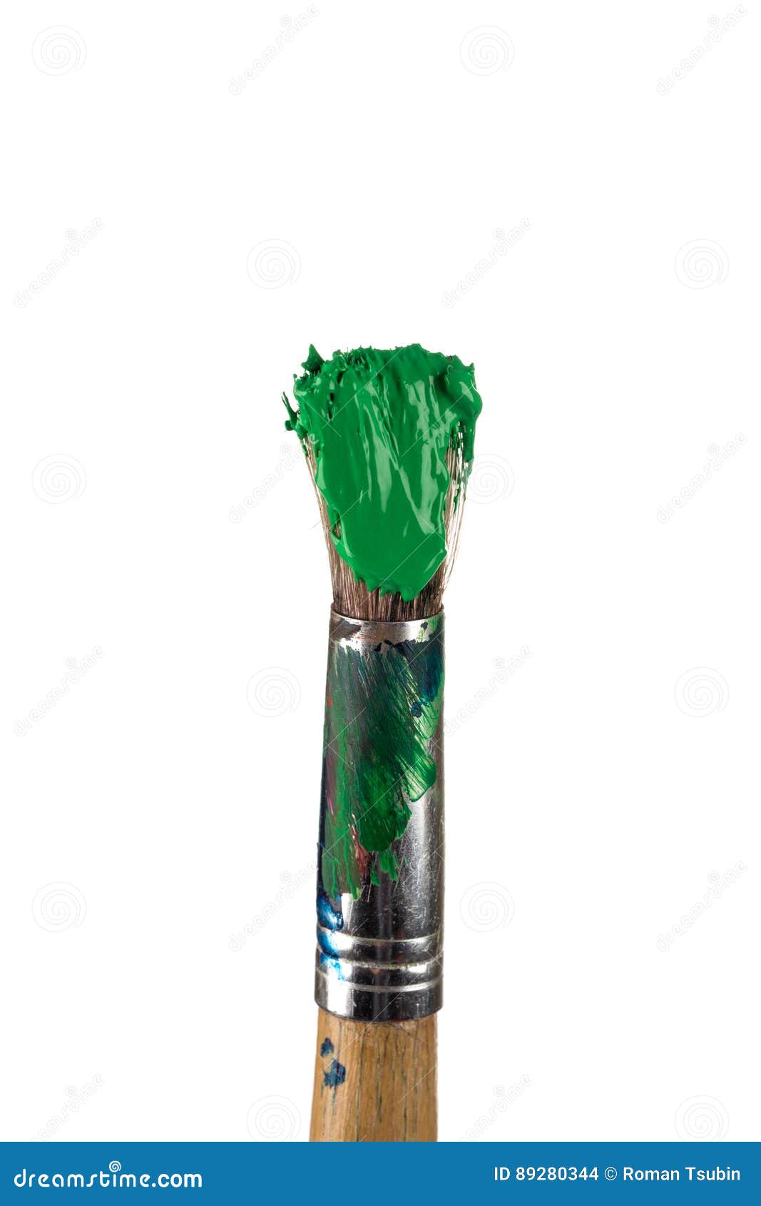 Brush with green paint stock photo. Image of house, closeup 89280344