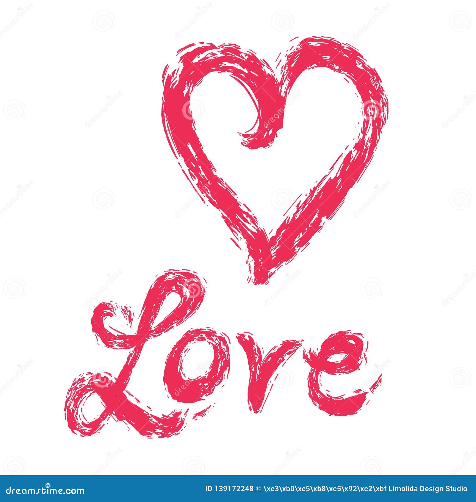 Brush Lettered Red Vector Heart Outline and Love in Bold Text Stock ...
