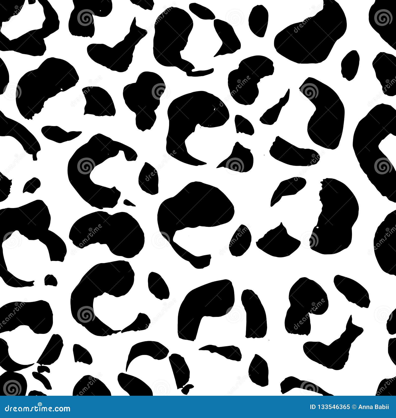 Brush Painted Leopard Seamless Pattern. Black and White Leopard Grunge