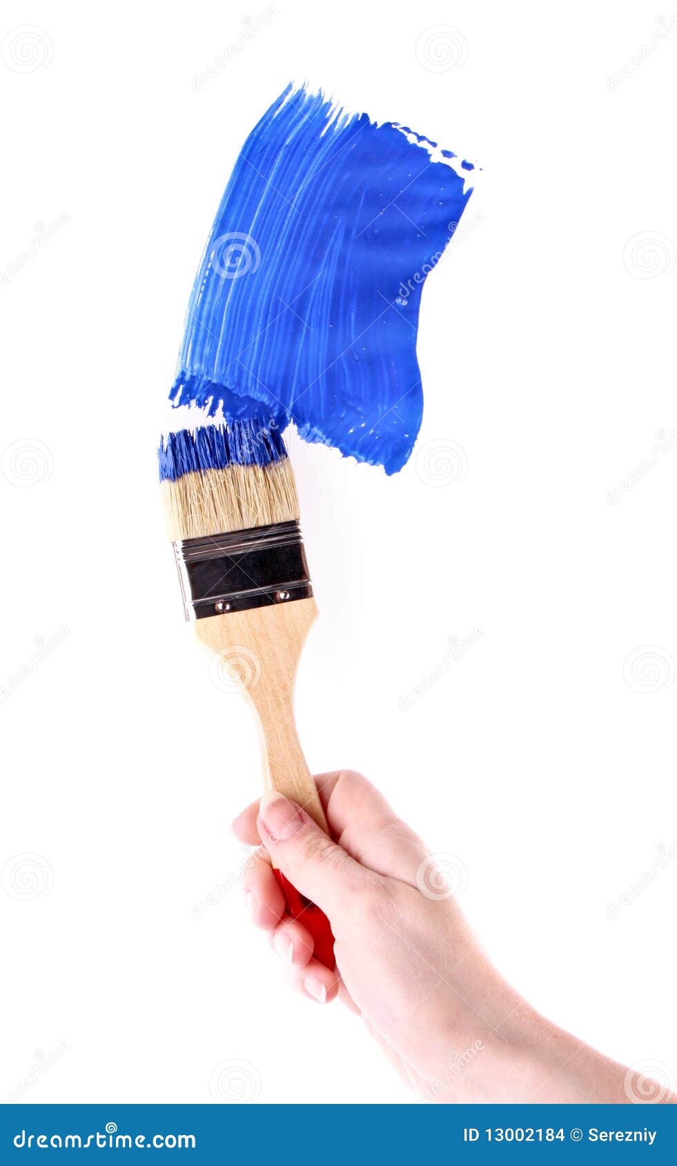 Brush Painting with Blue Paint Stock Photo Image of colored, wall