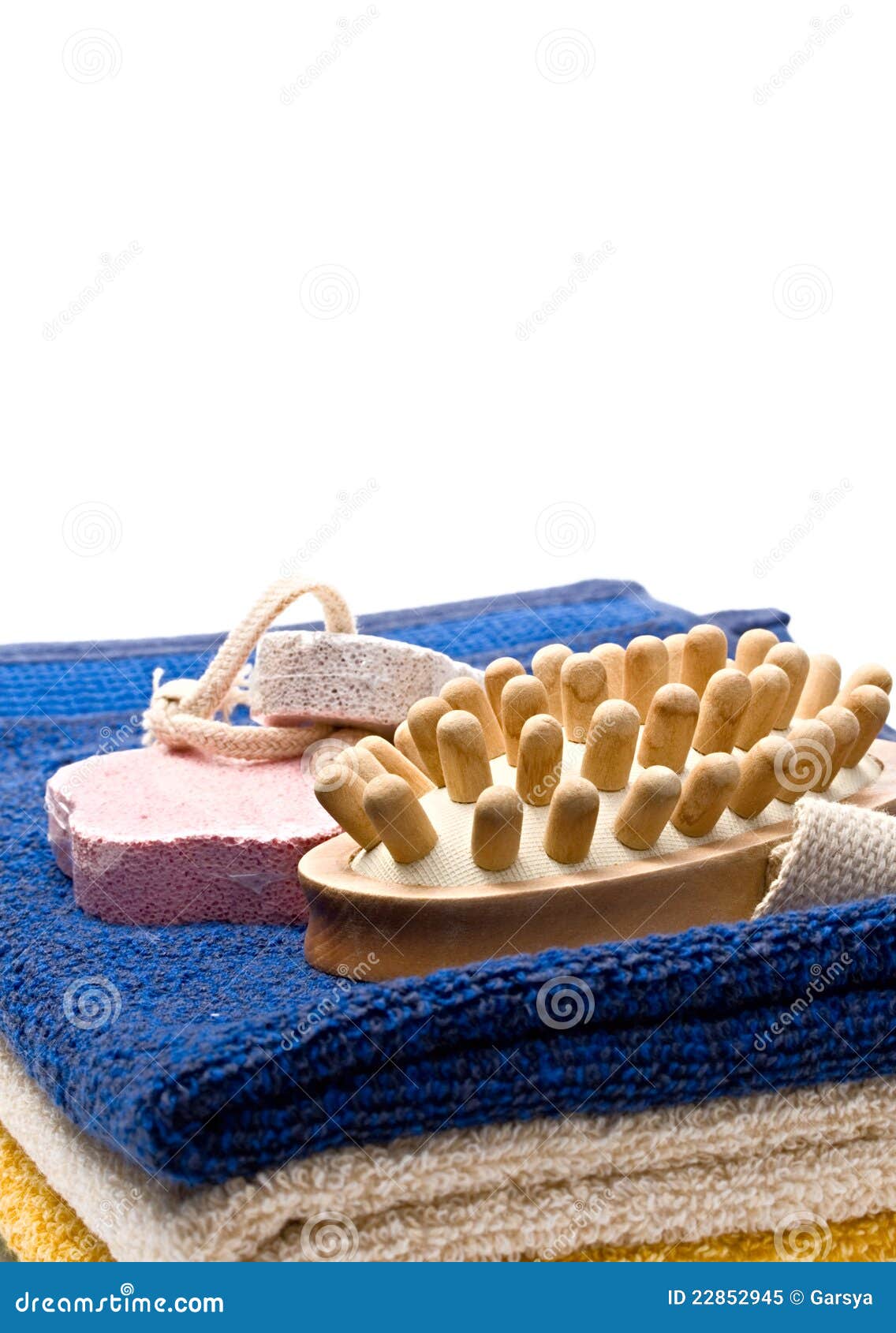 Towels, brush and pumice stones