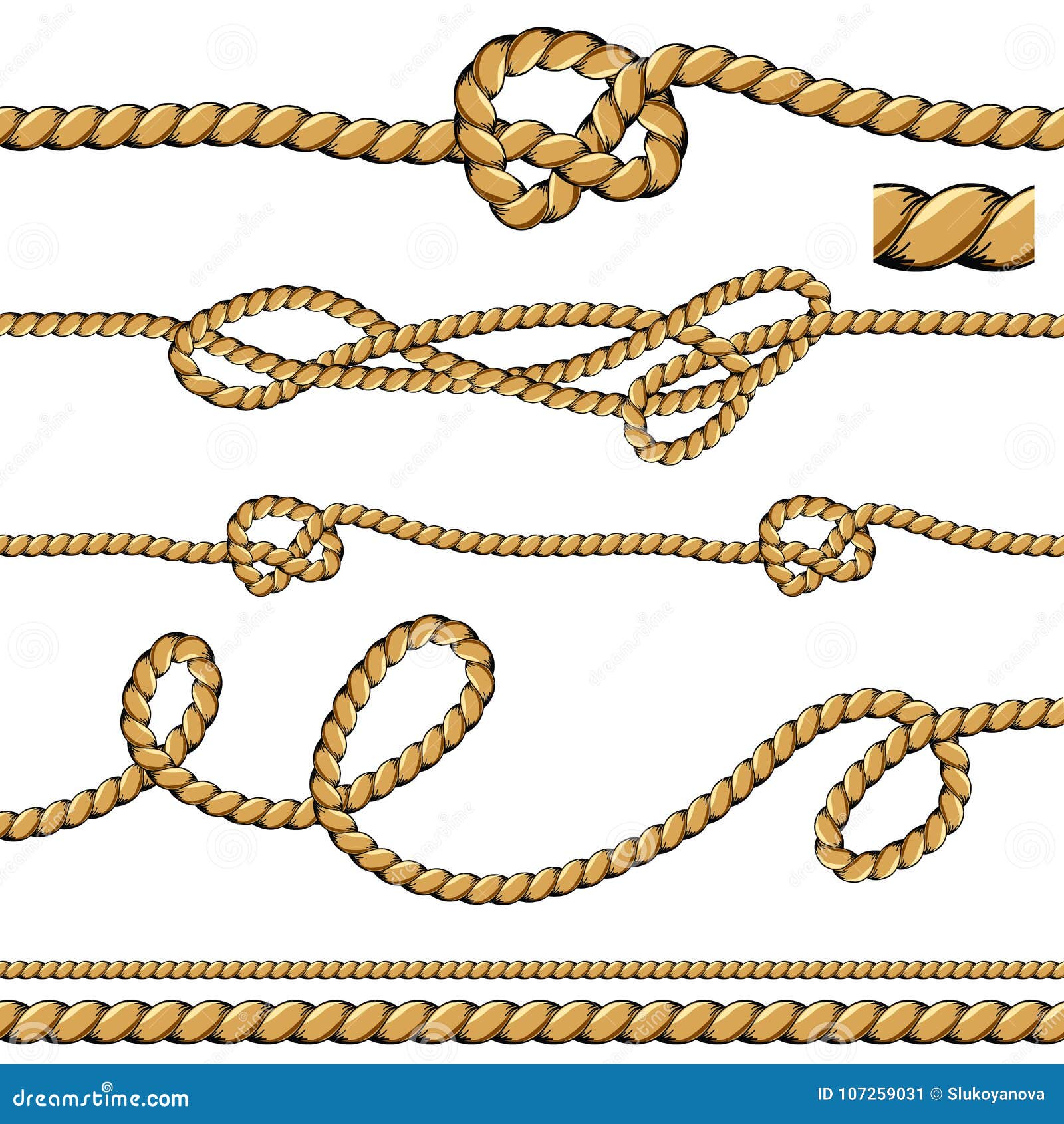 Realistic Rope Vector. Different Thickness Rope Set Isolated On
