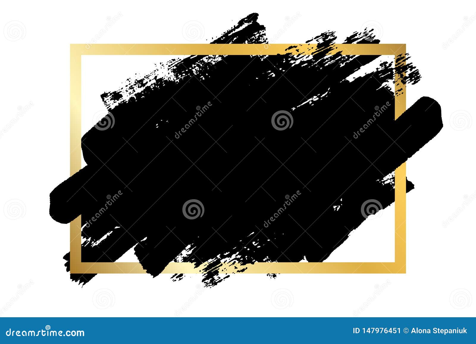 Brush Stroke, Gold Text Box, Isolated White Background. Black Paint Brush.  Grunge Texture Stroke Frame Stock Vector - Illustration of brush, logo:  147976451