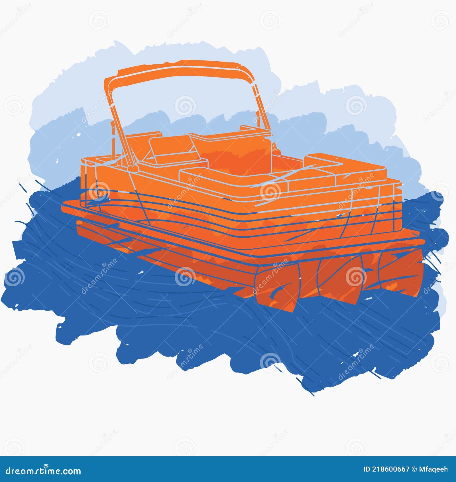 brush strokes top oblique pontoon boat on water  