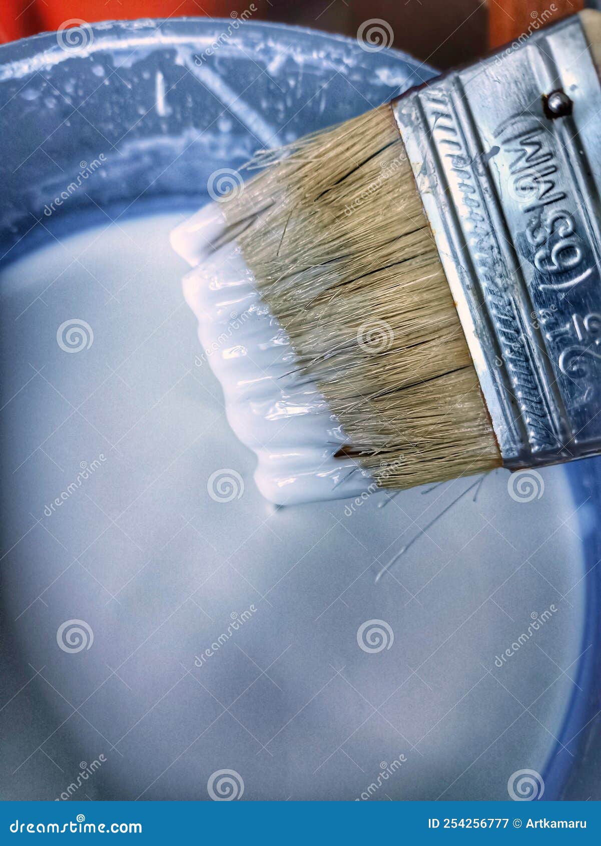 Brush with white paint stock image. Image of paint, glue 254256777