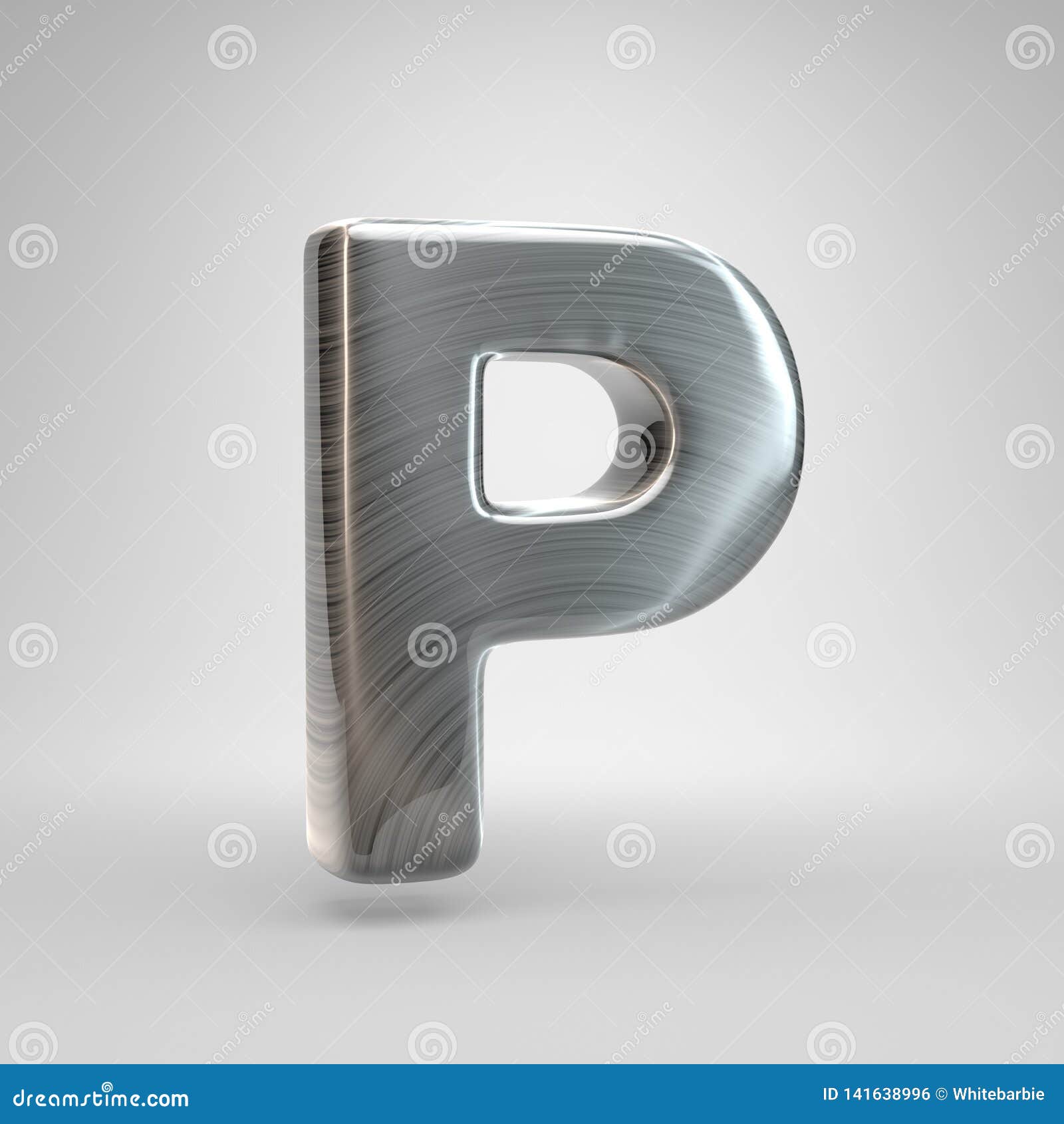 Brushed Metal Letter P Uppercase 3d Render Shiny Metal Font Isolated