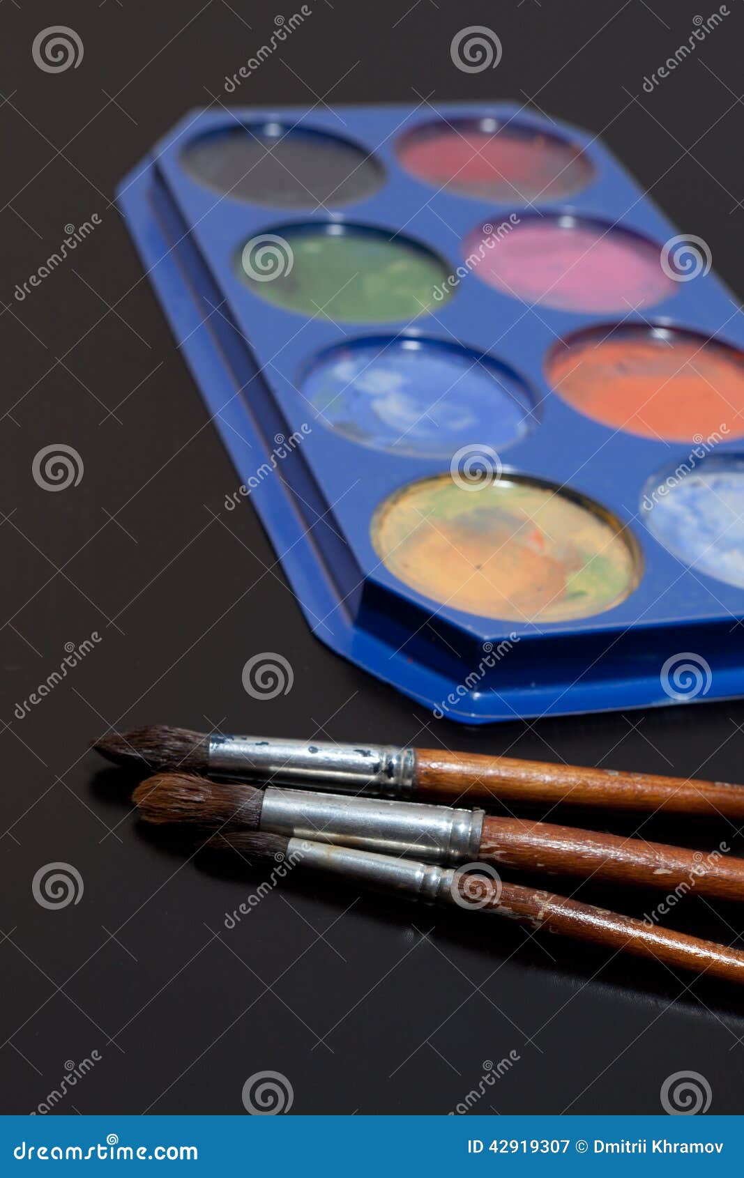 Brushes and Colored Paint Artist Stock Image Image of hobbies, blue