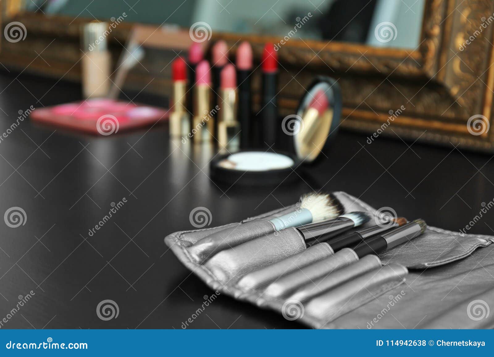 Brushes on Dressing Table in Makeup Room Stock Photo Image of luxury