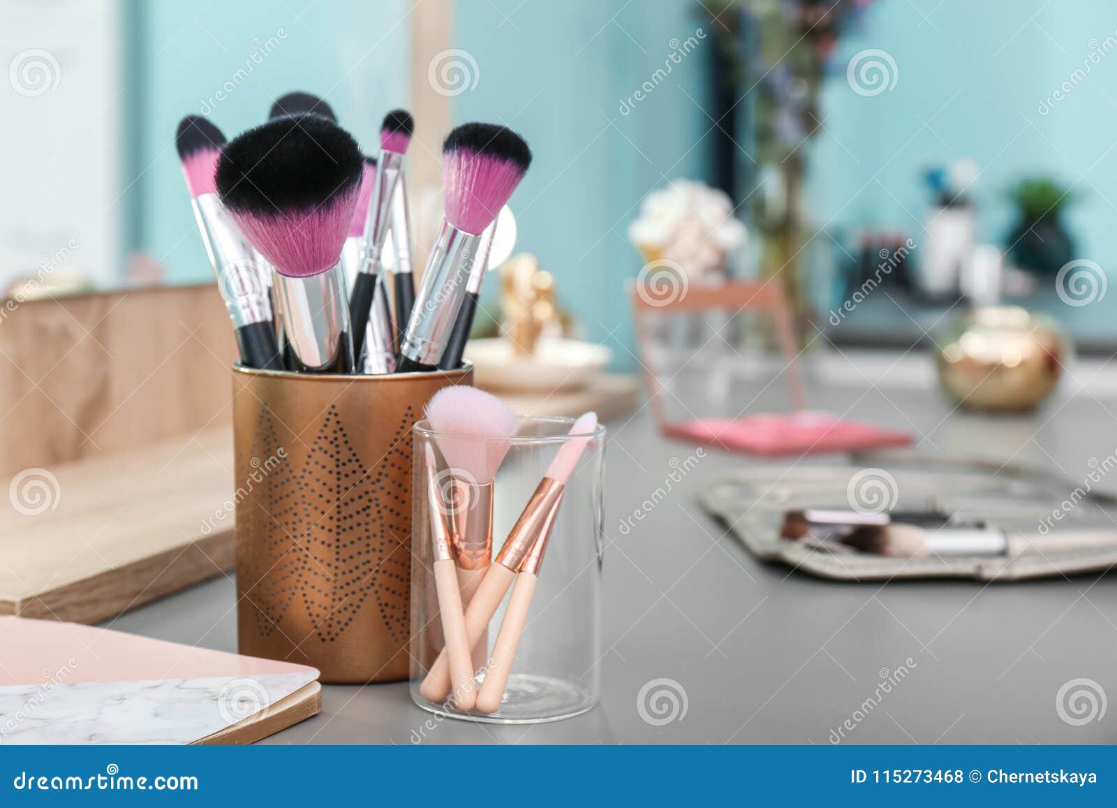 Brushes on Dressing Table in Makeup Room Stock Photo Image of