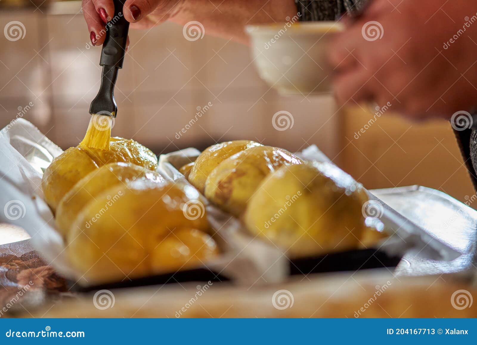 Brushing the Cakes with Egg Yolk Stock Image Image of brush, dough