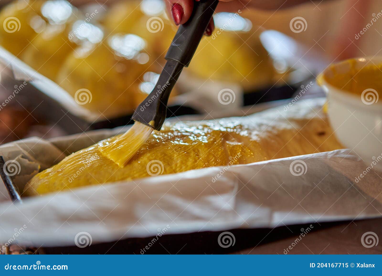 Brushing the Cakes with Egg Yolk Stock Image Image of kitchen