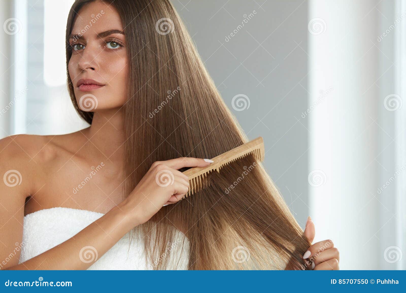 Brushing Hair. Woman Hairbrushing Beautiful Long Hair with Comb Stock Photo  - Image of styling, resolution: 85707550