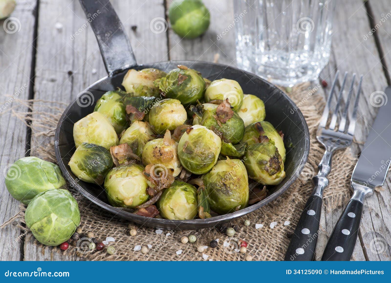 Brussel Sprouts with Ham stock photo. Image of closeup 34125090
