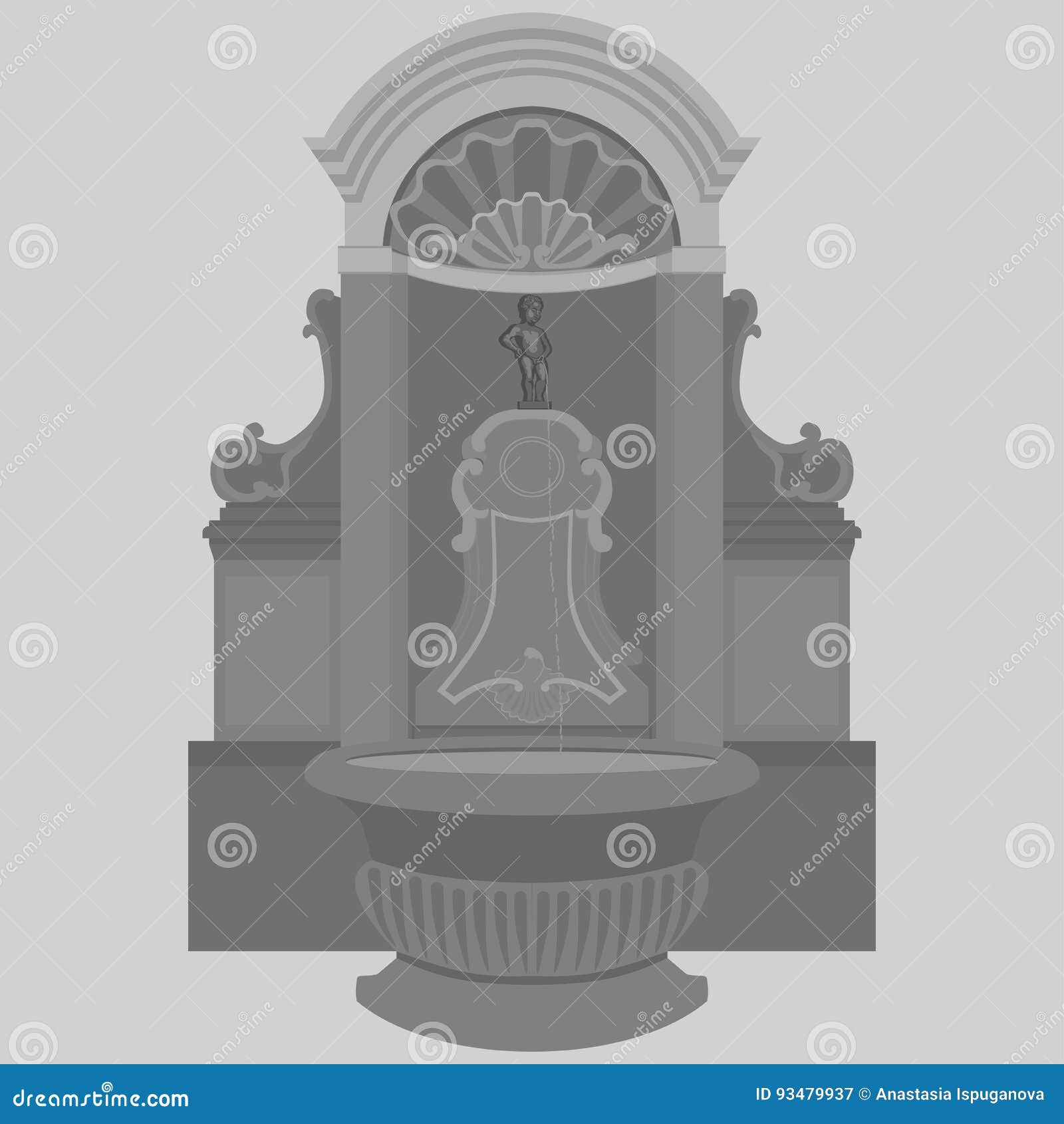 Brussels, Belgium is a Famous Statue of a Boy. Stock Illustration