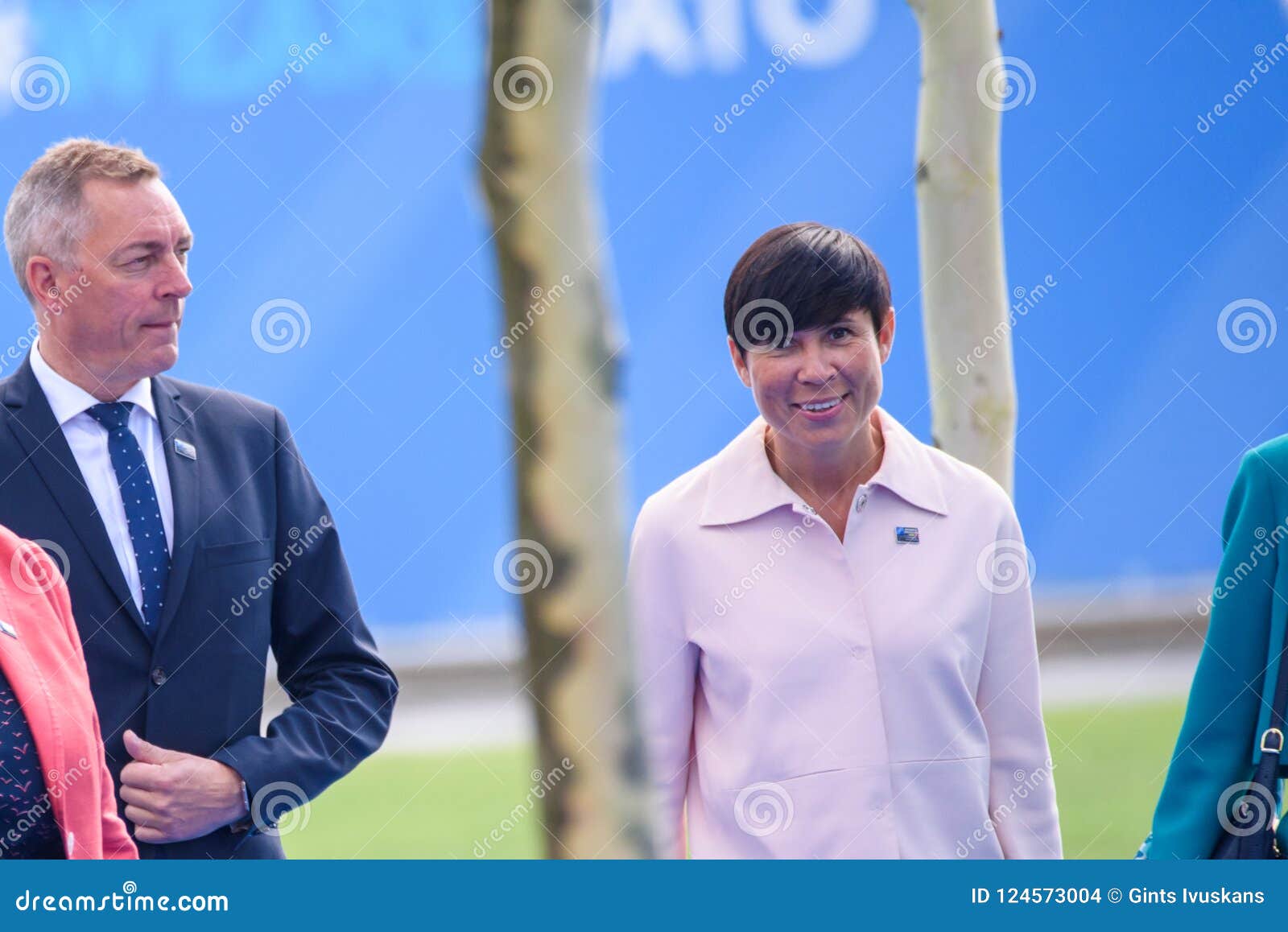 Frank Bakke-Jensen left and Inensen, Minister of Defence of Norwat and 2nd from left and Ine Mar Marie Eriksen SÃ¸reide right. 11.07.2018. BRUSSELS, BELGIUM. Frank Bakke-Jensen, Minister of Defence of Norway and left and Ine Marie Eriksen SÃ¸reide, Minister of Foreign Affairs of Norway right. World leaders Arriving to NATO North Atlantic Treaty Organization SUMMIT 2018