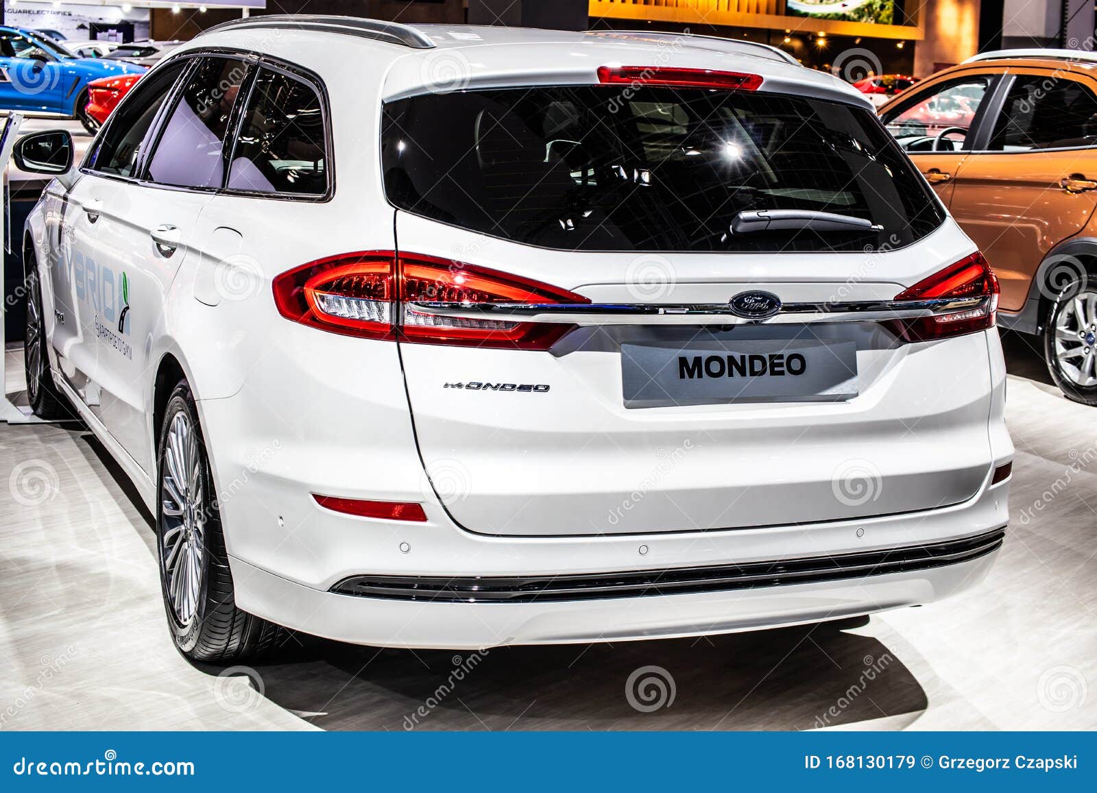 White Ford Mondeo Station Wagon Hybrid, Brussels Motor Show, 4th Gen, Mk5, Large Family Car Produced by Ford Motor Company Editorial Stock Image - of 168130179