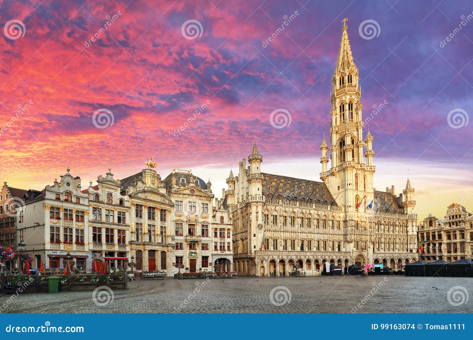 brussels, grand place in beautiful summer sunrise, belgium